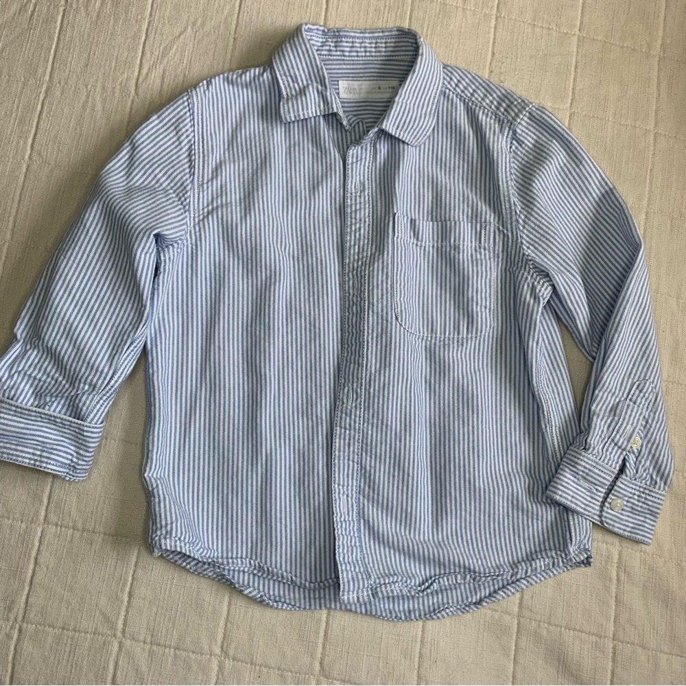 Zara Boys‎ Blue and White Striped Casual Button Down Shirt Size 6